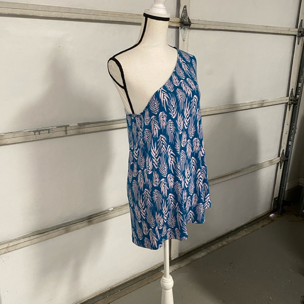 Leota turquoise green & pink & gray one shoulder top blouse shirt size 14 / 16 - Picture 2 of 16